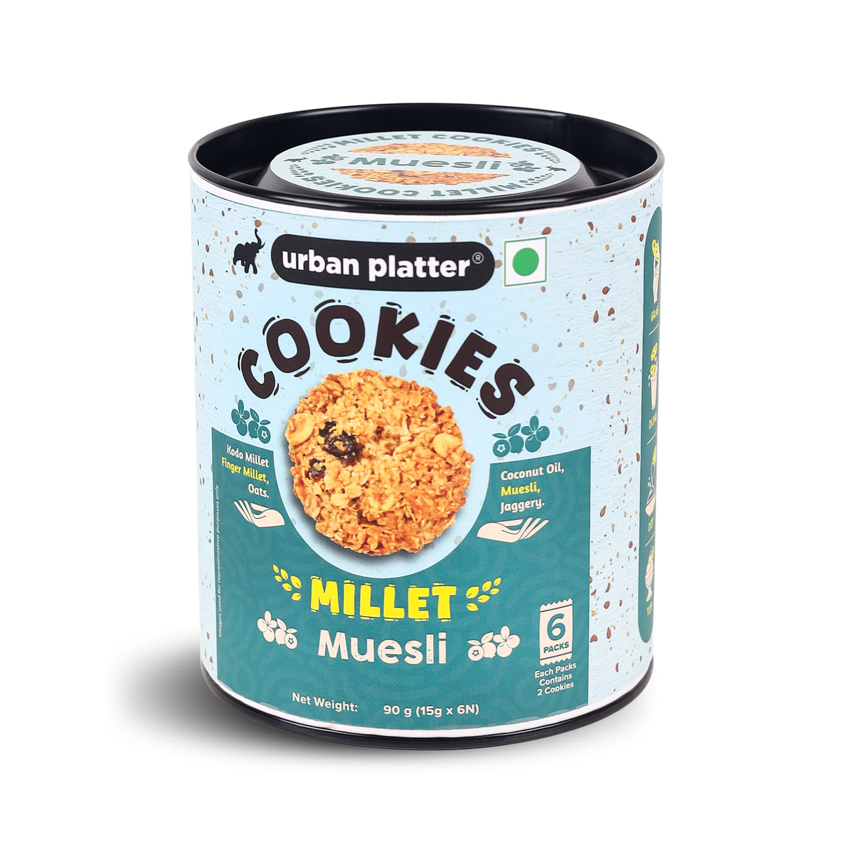 Urban Platter Millet Muesli Cookies, 90g (15g x 6N) (Made with Millets & Oats | Gluten-free | Refined Sugar-free | Preservative-free)