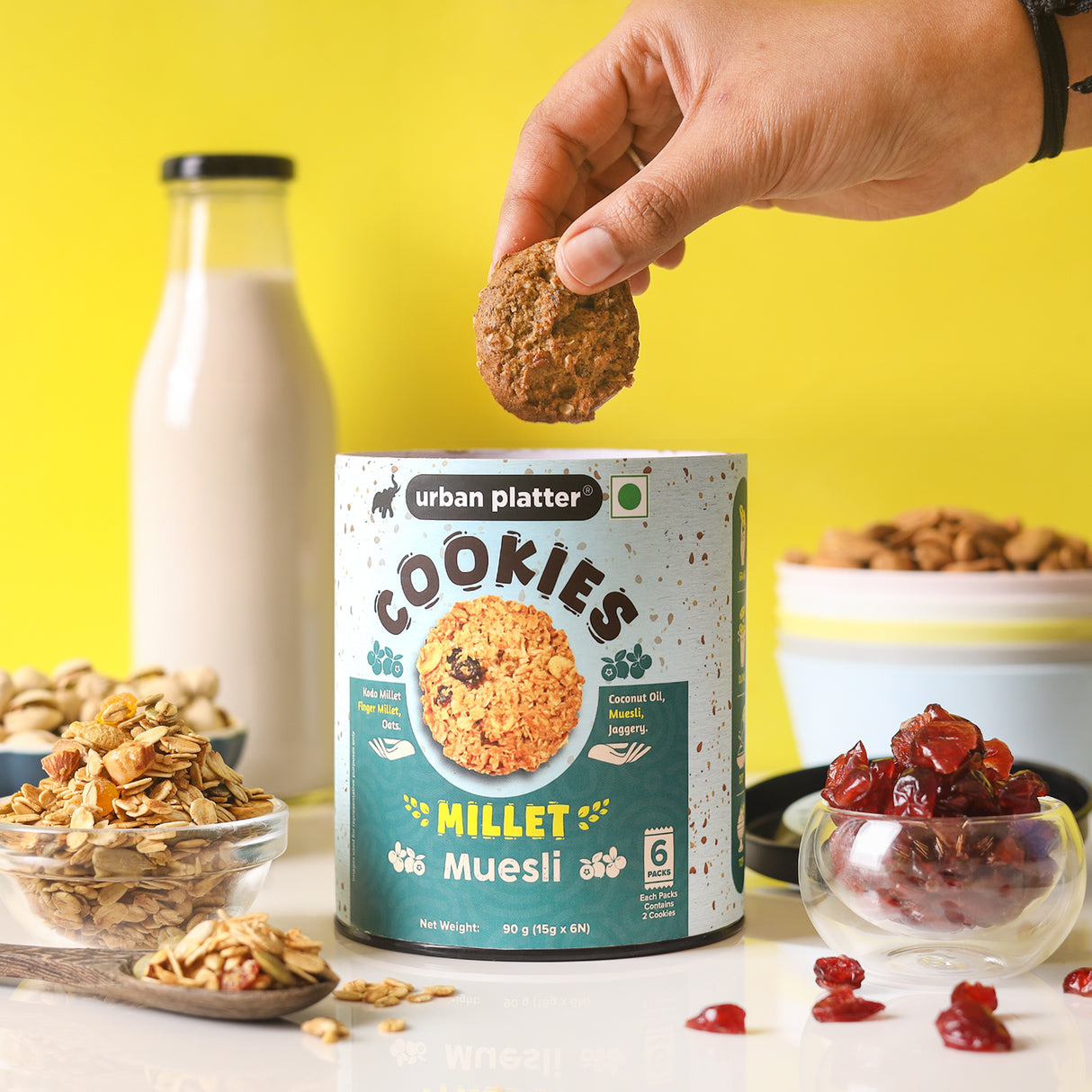 Urban Platter Millet Muesli Cookies, 90g (15g x 6N) (Made with Millets & Oats | Gluten-free | Refined Sugar-free | Preservative-free)