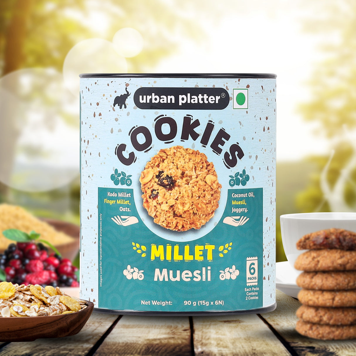 Urban Platter Millet Muesli Cookies, 90g (15g x 6N) (Made with Millets & Oats | Gluten-free | Refined Sugar-free | Preservative-free)