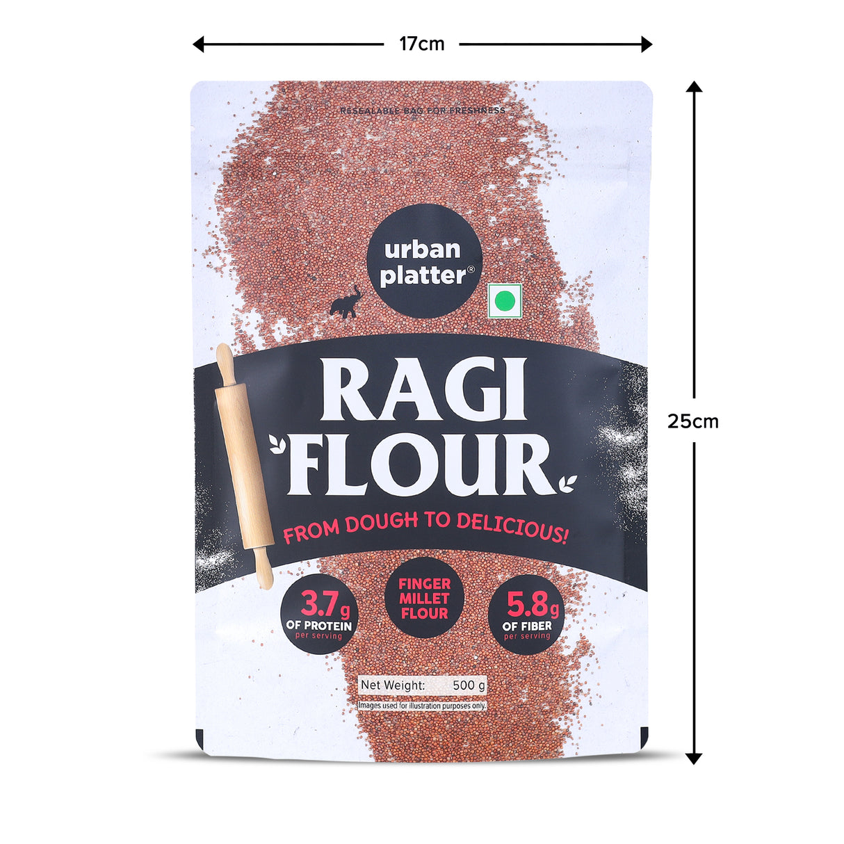 Urban Platter Ragi Flour, 500g (Nachni Atta | Finger Millet Flour | Ancient Supergrain | Good Source of Calcium, Iron and Fibre)
