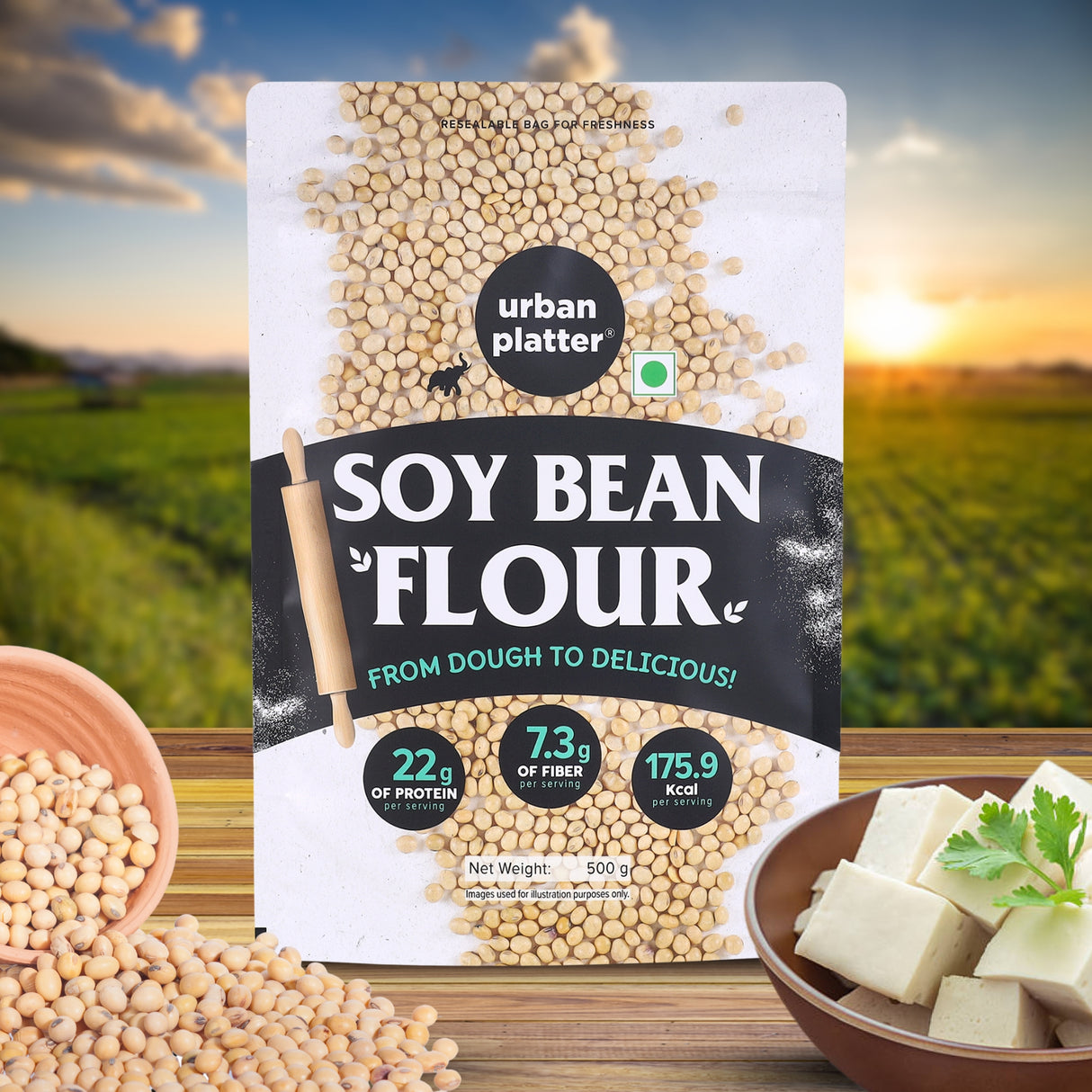 Soy Bean Flour, 500g (22g of Protein Per Serving, Good Source of Fiber, Ideal for Baking, Gluten-free and High Protein Recipes)