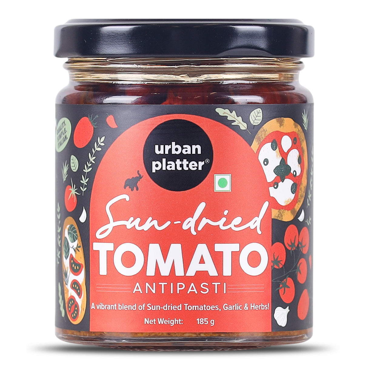 Urban Platter Sundried Tomato Antipasti, 185g (Plant-Based | Preservative-Free | Italian Inspired Appetizer for Topping, Filling or Dipping)