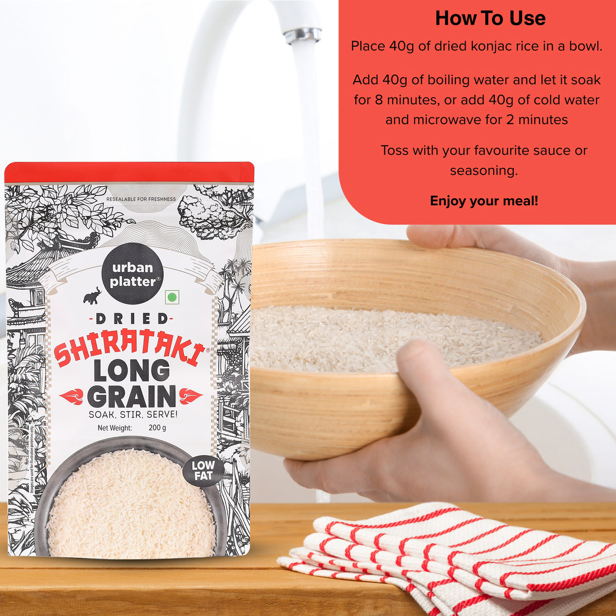 Dried Shirataki Rice, 200g ( Konjac-Based Rice Alternative | Quick Preparation | For Fried Rice, Pulao & Rice Bowls)