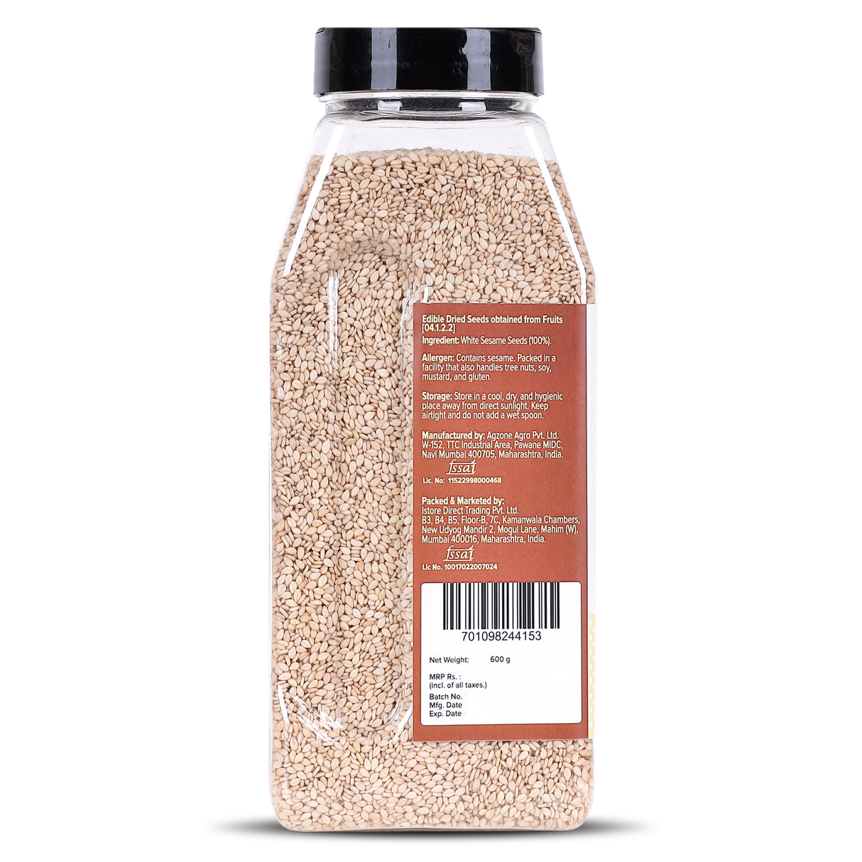 Urban Platter White Sesame (Safed Til) Seeds Shaker Jar, 600g
