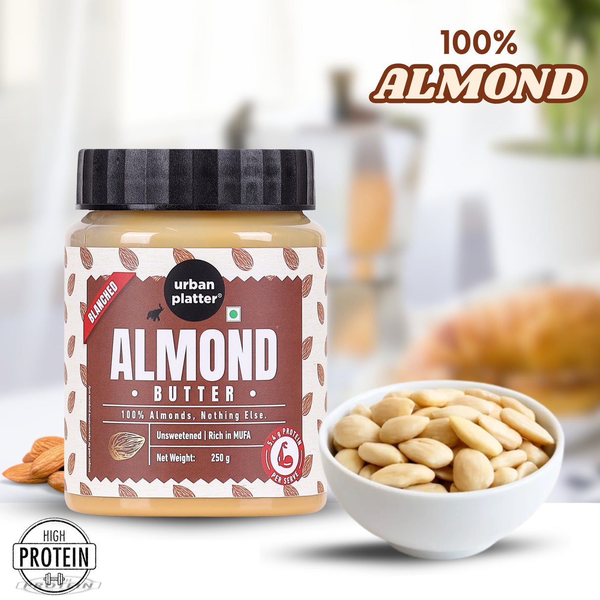 Urban Platter Almond Butter (Without Skin) (Nutty Flavour | Single Ingredient | Keto-Friendly | Blanched Paste)