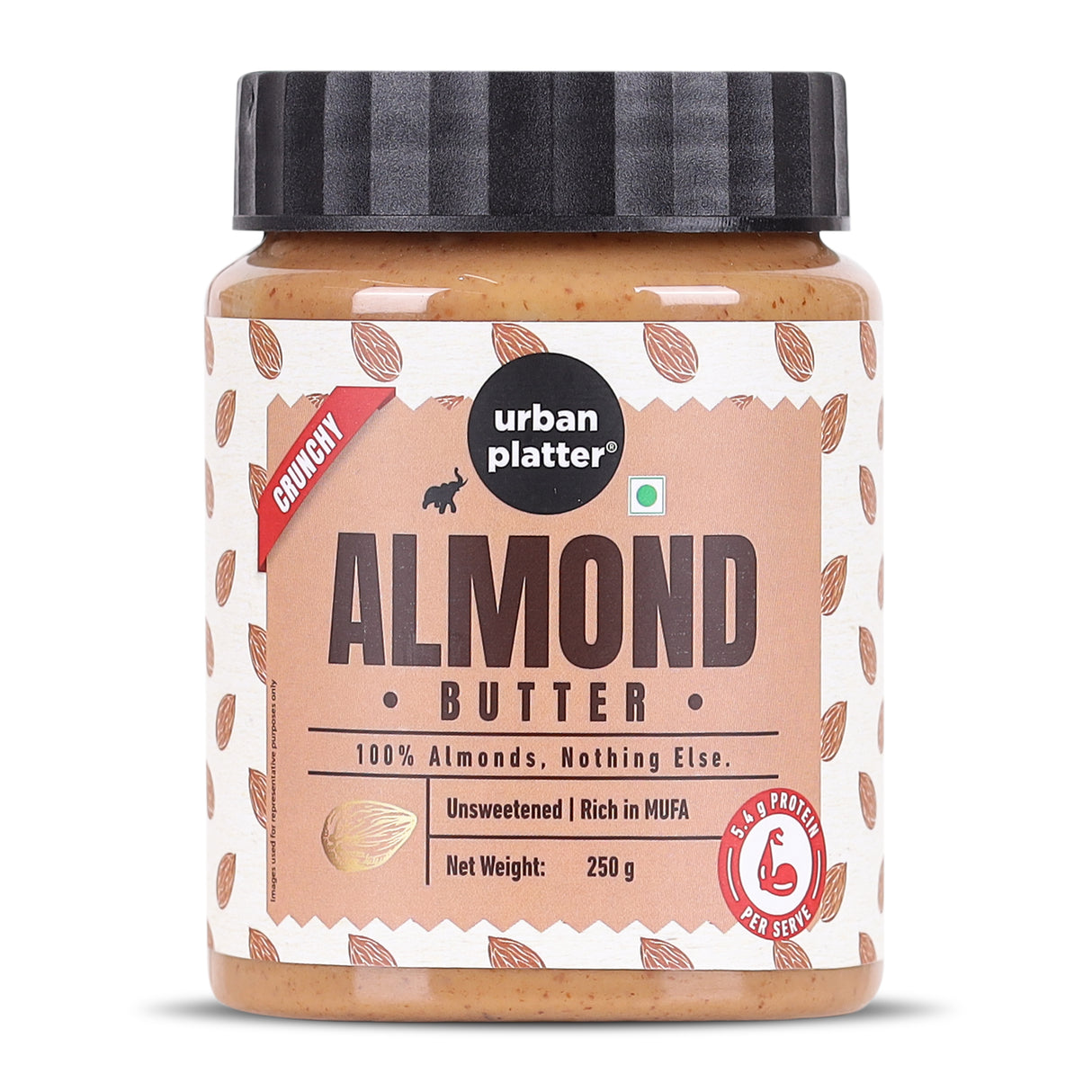 Urban Platter Crunchy Almond Butter, 250g (With Roasted Almonds bits | Single Ingredient | Keto-Friendly)
