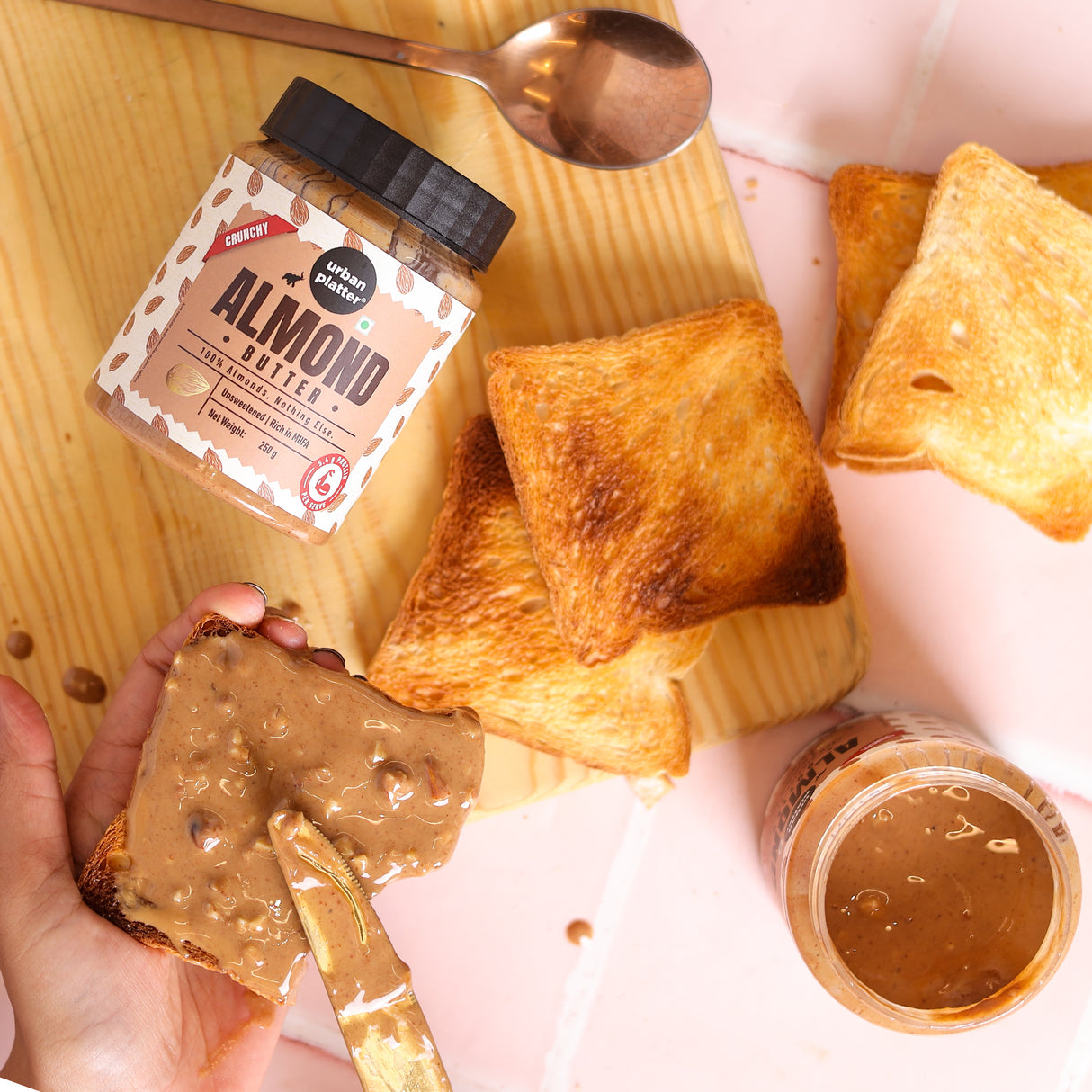 Urban Platter Crunchy Almond Butter, 250g (With Roasted Almonds bits | Single Ingredient | Keto-Friendly)