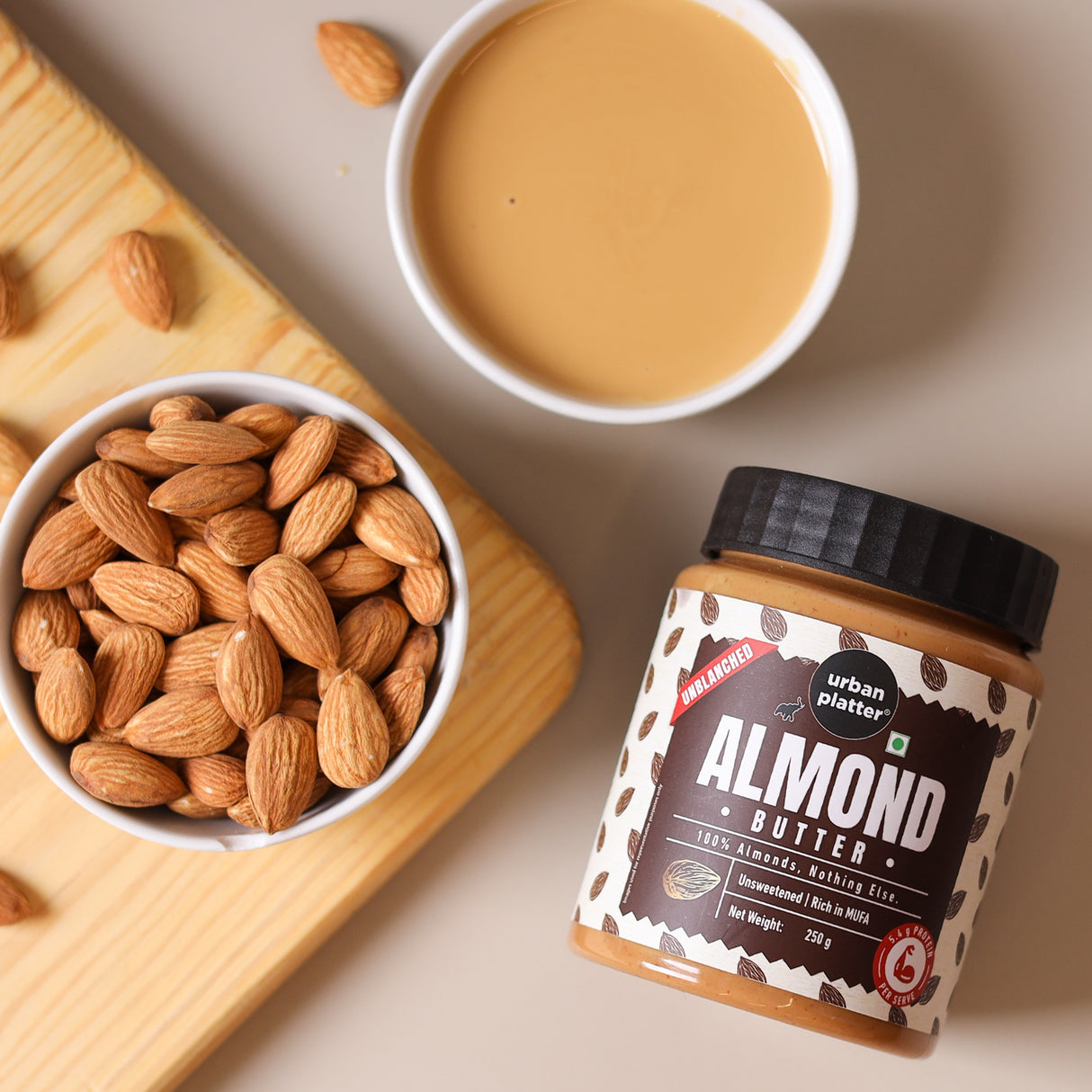 Urban Platter Almond Butter (With Skin) (Bold Nutty Flavour | Single Ingredient | Keto-Friendly | Unblanched Paste)