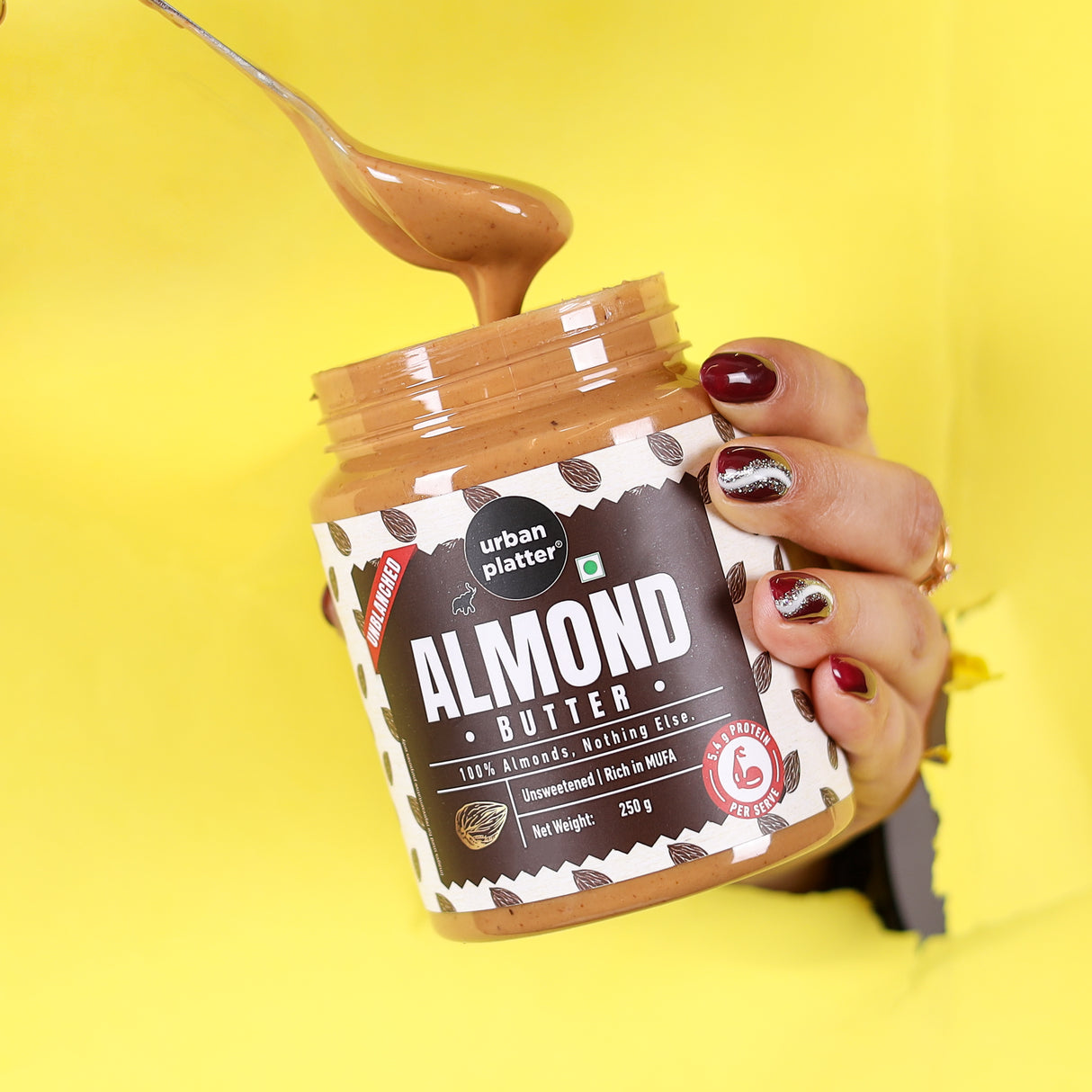 Urban Platter Almond Butter (With Skin) (Bold Nutty Flavour | Single Ingredient | Keto-Friendly | Unblanched Paste)