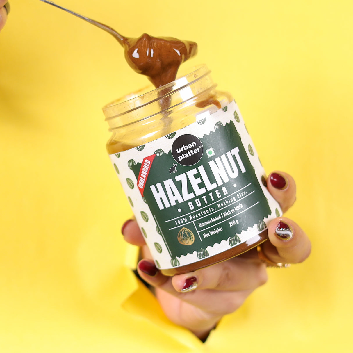 Urban Platter Hazelnut Butter (With Skin), 250g (Bold & Nutty Flavour | Single Ingredient | Keto-friendly | Unblanched Paste)