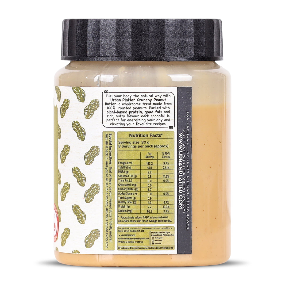 Urban Platter Crunchy Peanut Butter (Bold Roasted Flavour | Crunchy Texture | Single Ingredient | Keto-Friendly)