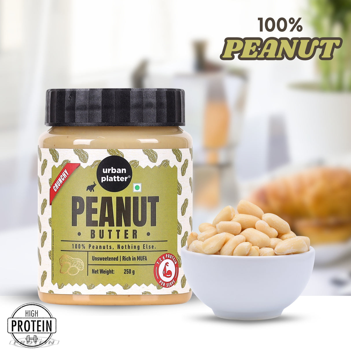 Urban Platter Crunchy Peanut Butter (Bold Roasted Flavour | Crunchy Texture | Single Ingredient | Keto-Friendly)