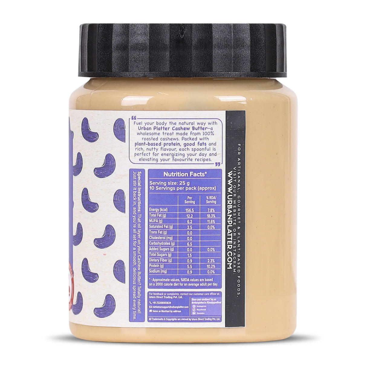 Urban Platter Cashew Butter, 250g (Rich & Creamy | Single Ingredient | Keto-Friendly)