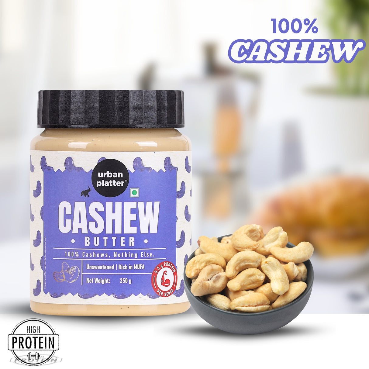 Urban Platter Cashew Butter, 250g (Rich & Creamy | Single Ingredient | Keto-Friendly)