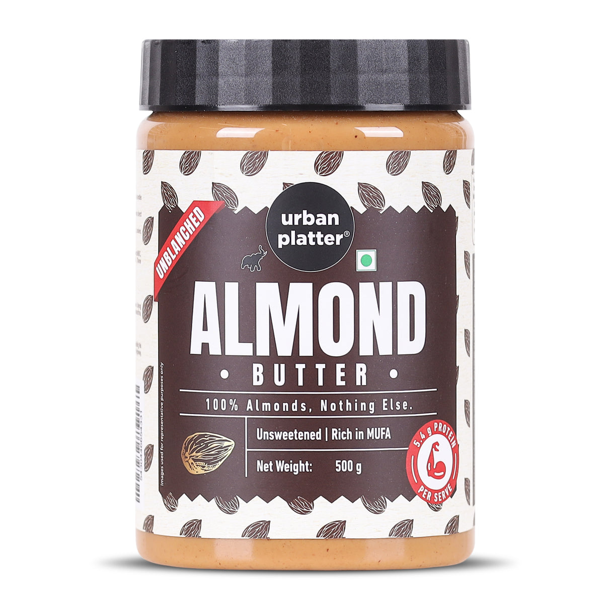 Urban Platter Almond Butter (With Skin), 500g (Bold Nutty Flavour | Single Ingredient | Keto-Friendly | Unblanched Paste)