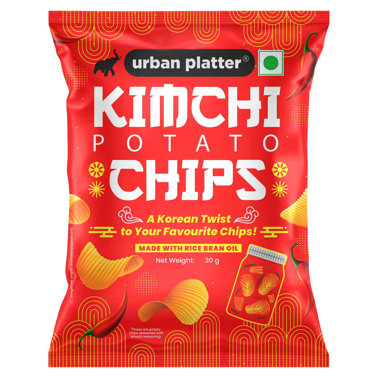 Urban Platter Kimchi Potato Chips, 30g (Bold Korean Flavour | Palm Oil-Free)