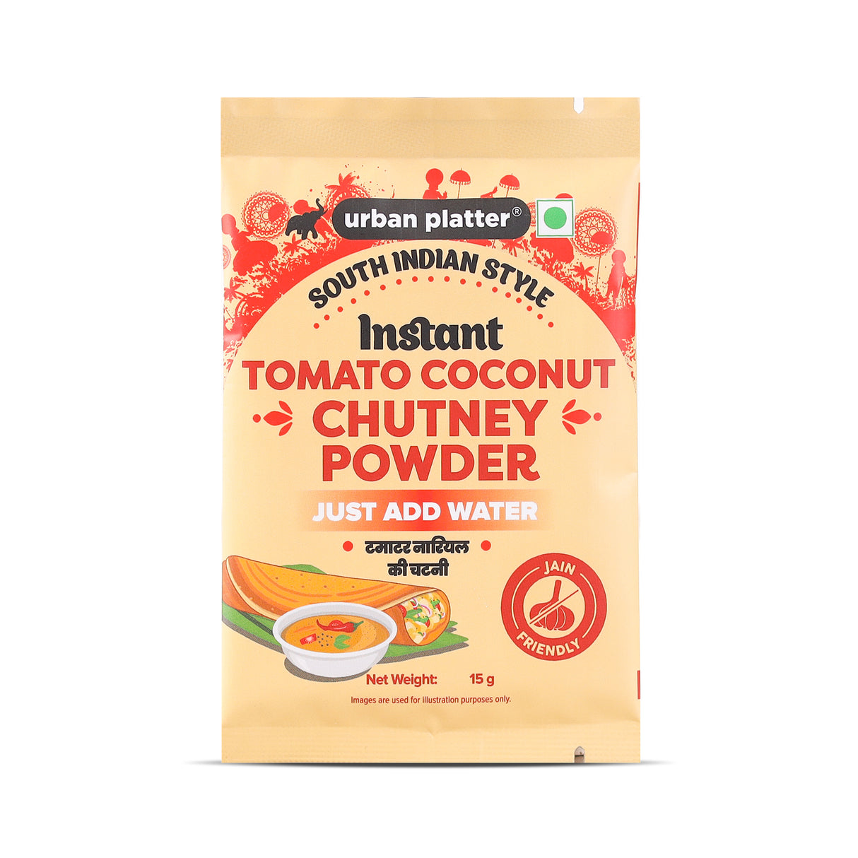 Urban Platter South Indian Style Instant Tomato Coconut Chutney Powder, 15g (Instant Dry Chutney Mix | Jain-friendly | Just Add Water | Perfect for Idli, Dosa and Snacks)