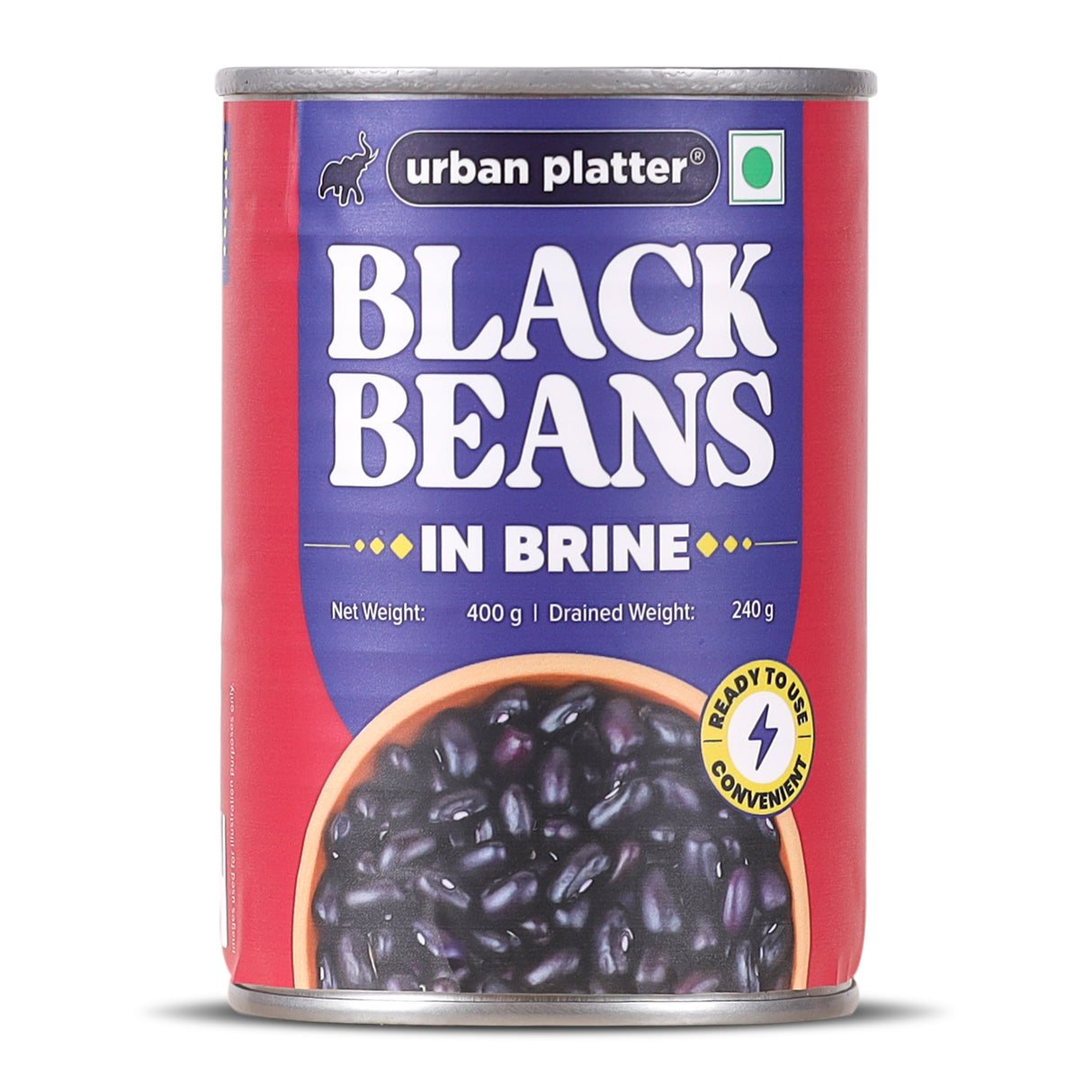 Urban Platter Black Beans in Brine, 400g ( Ready to Use | Ideal for Salads, Tacos and Meal Prep | 240g Drained Weight )