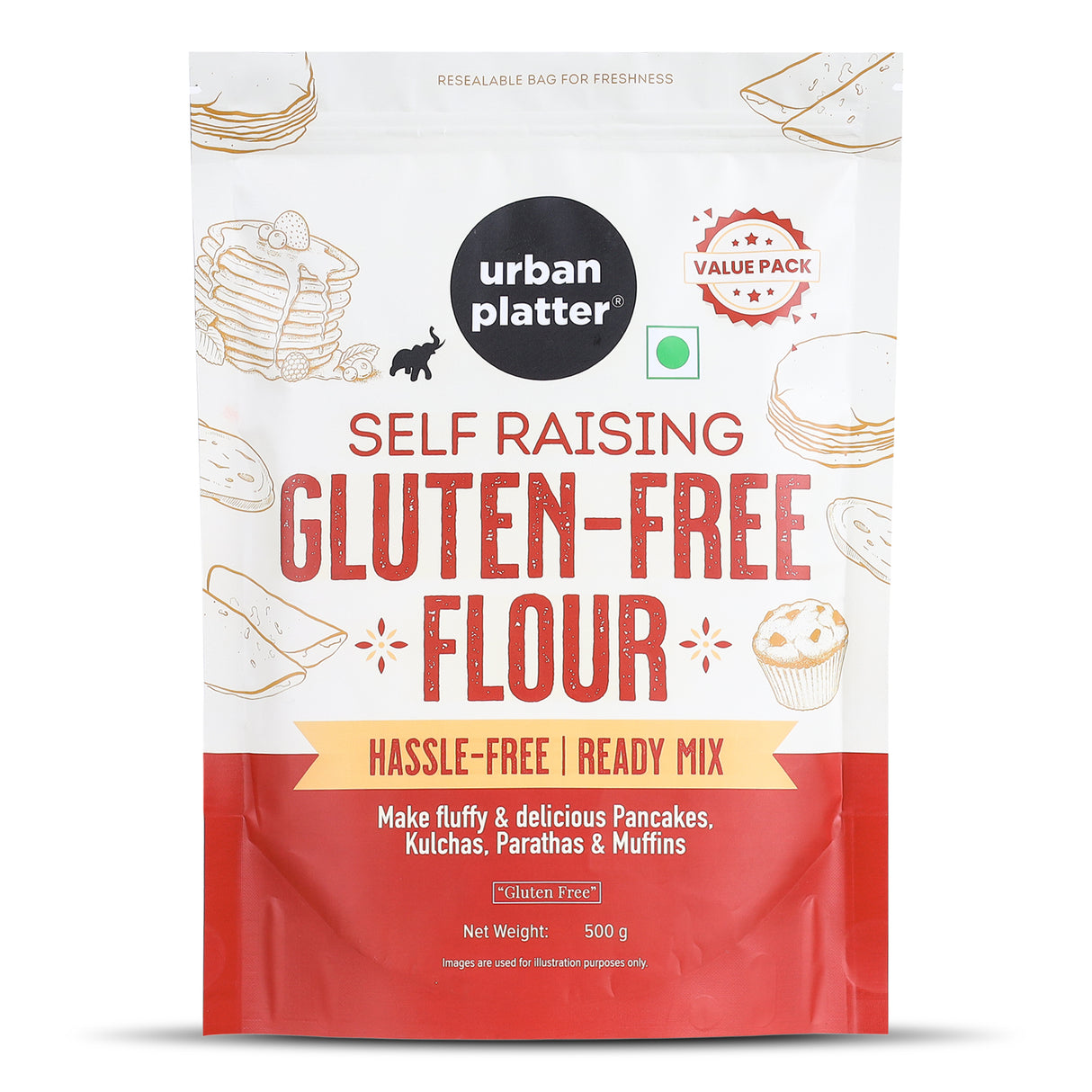Urban Platter Self Raising Gluten-Free Flour, 500g (Ready Mix | Wheat Free | For Pancakes, Muffins and Cakes)