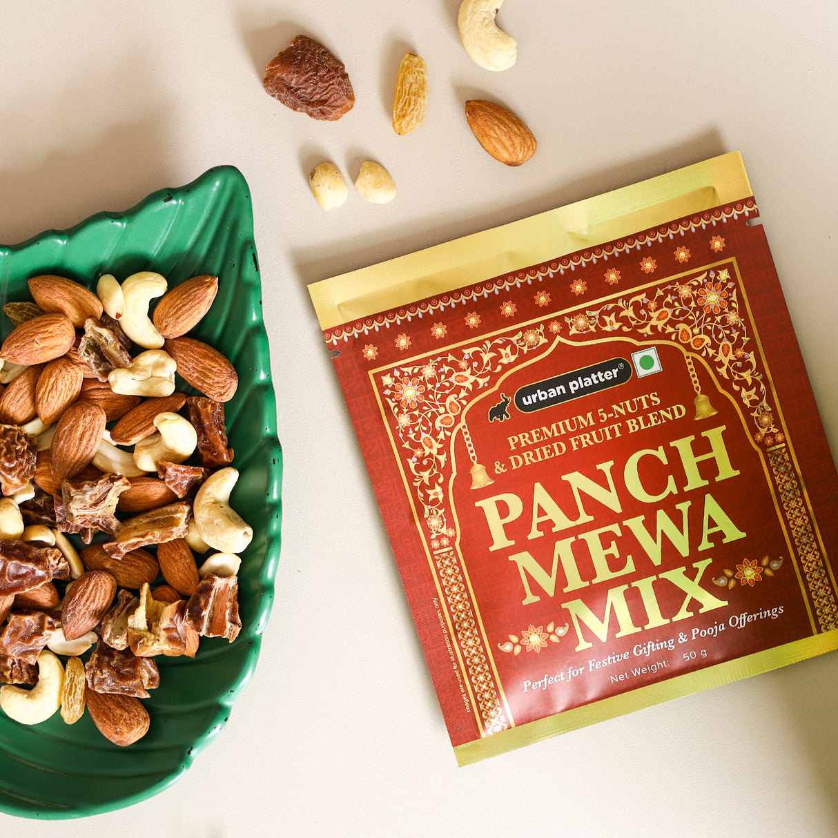 Urban Platter Panch Mewa Mix, 50g (Premium 5-Nuts & Dried Fruits Blend | Perfect for Festive Gifting & Pooja Offerings | Healthy Snacking)