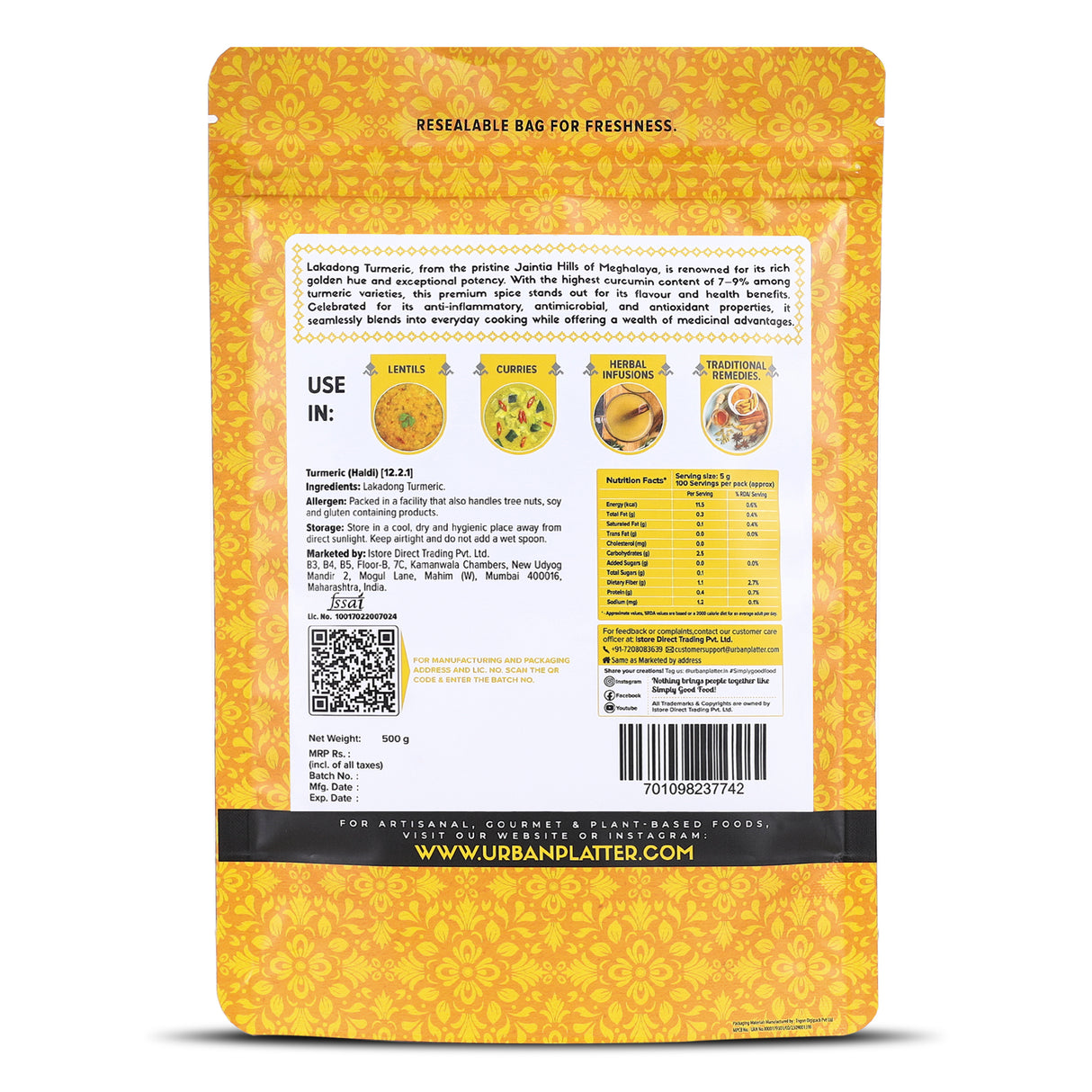 Urban Platter Lakadong Turmeric, 500g (High-Curcumin | Sourced from Meghalaya)