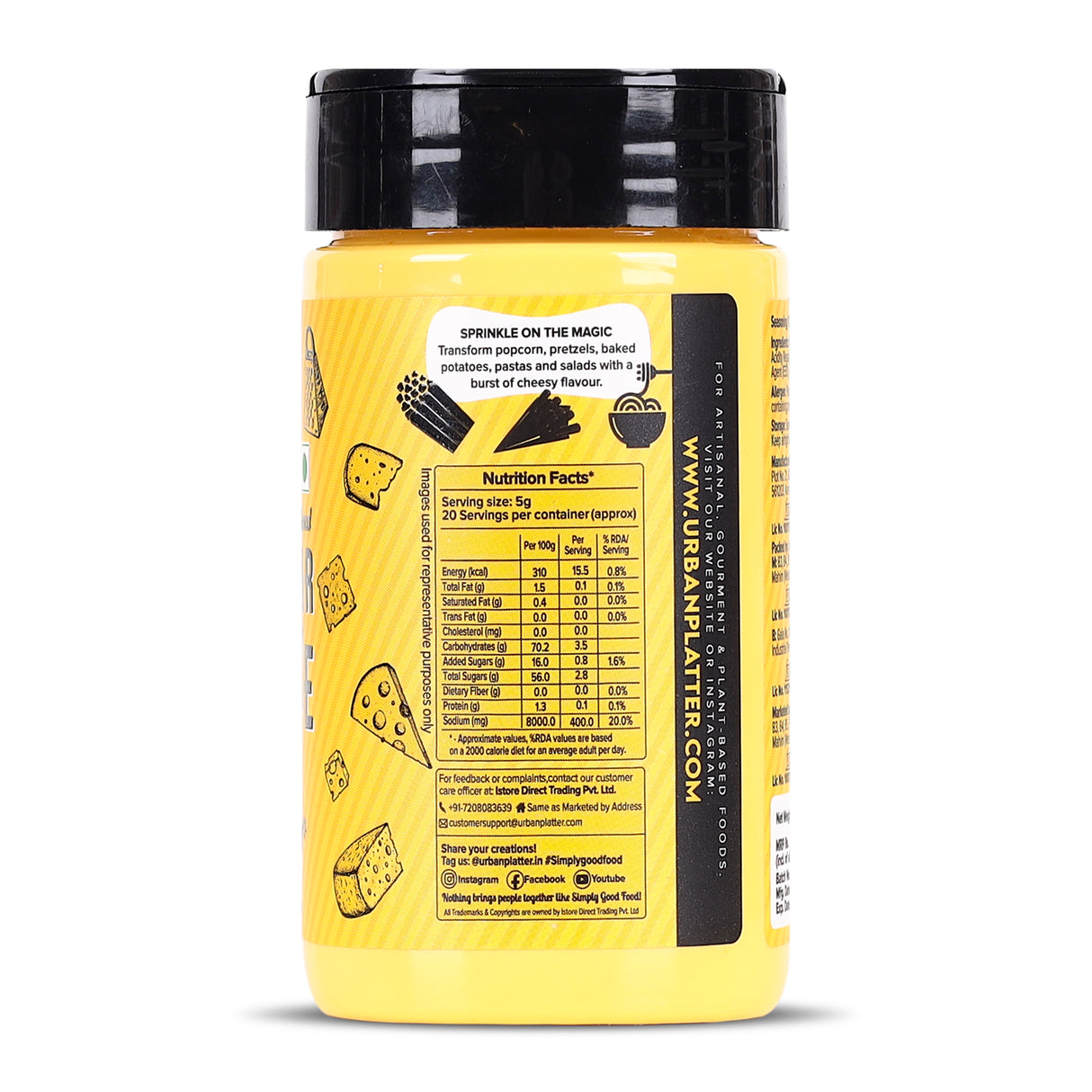 Urban Platter Cheddar Cheese Style Seasoning, 100g (Perfectly Plant-based | Ideal for Pop Corn, Fries, Pasta, and more)