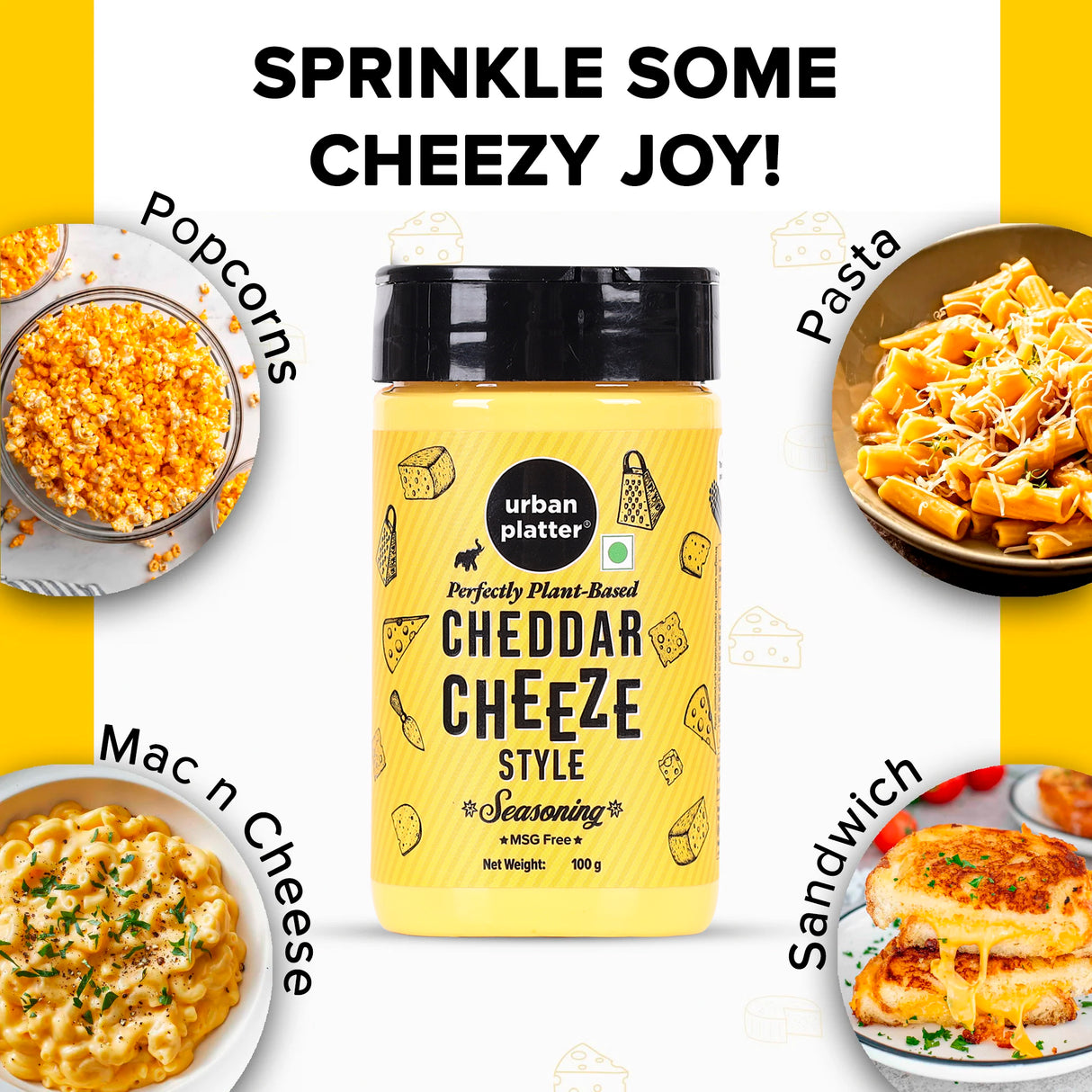 Urban Platter Cheddar Cheese Style Seasoning, 100g (Perfectly Plant-based | Ideal for Pop Corn, Fries, Pasta, and more)