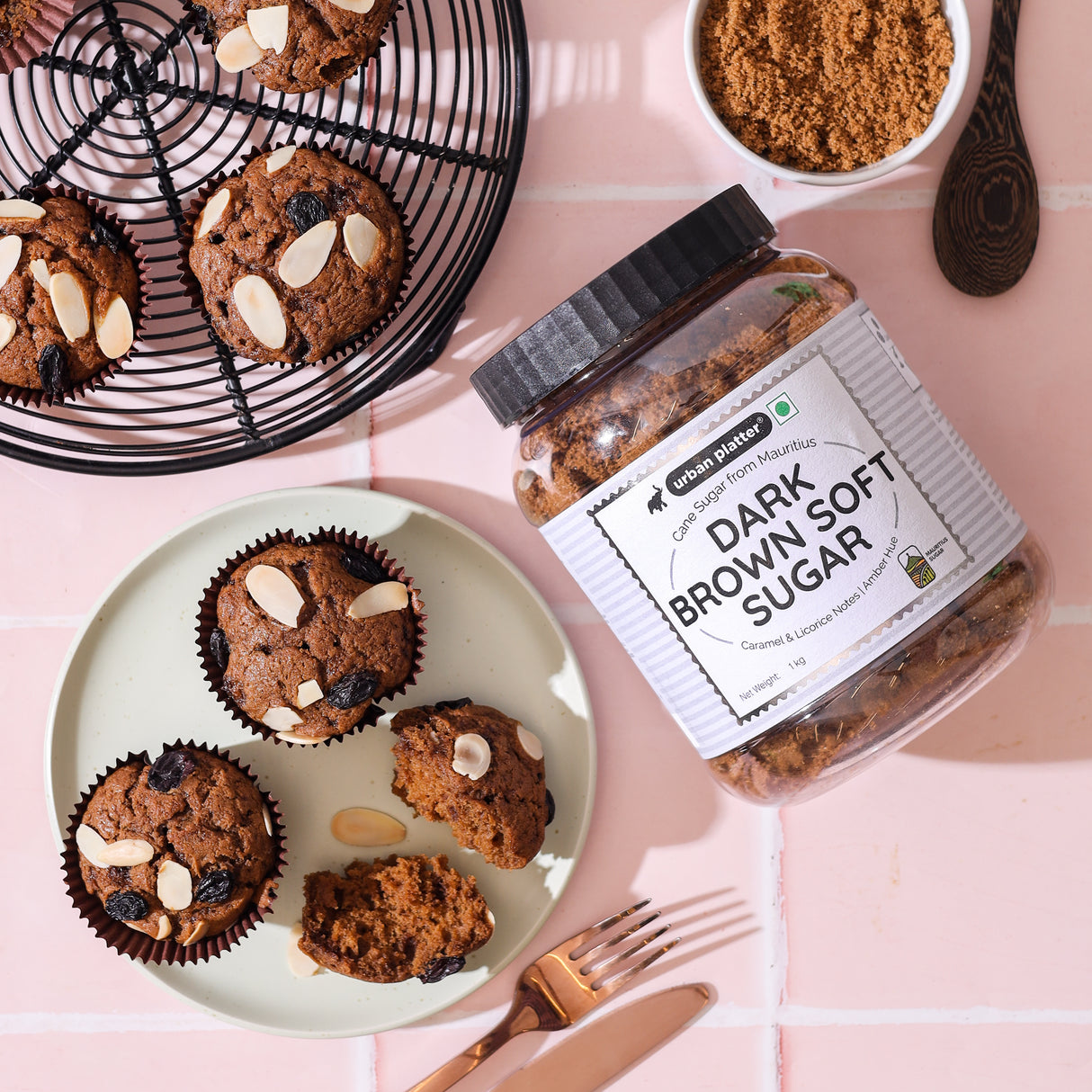 Urban Platter Mauritian Dark Brown Soft Sugar, 1kg (Moist & Caramel-like | Ideal for Cookies, Cakes & Sauces)