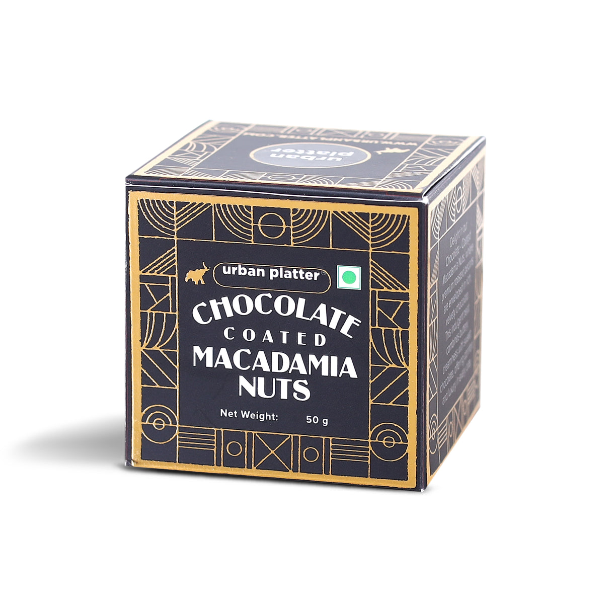 Urban Platter Chocolate Coated Macadamia, 65g (Coated with Dark Chocolate | Premium Nuts | Gifting) - front pack