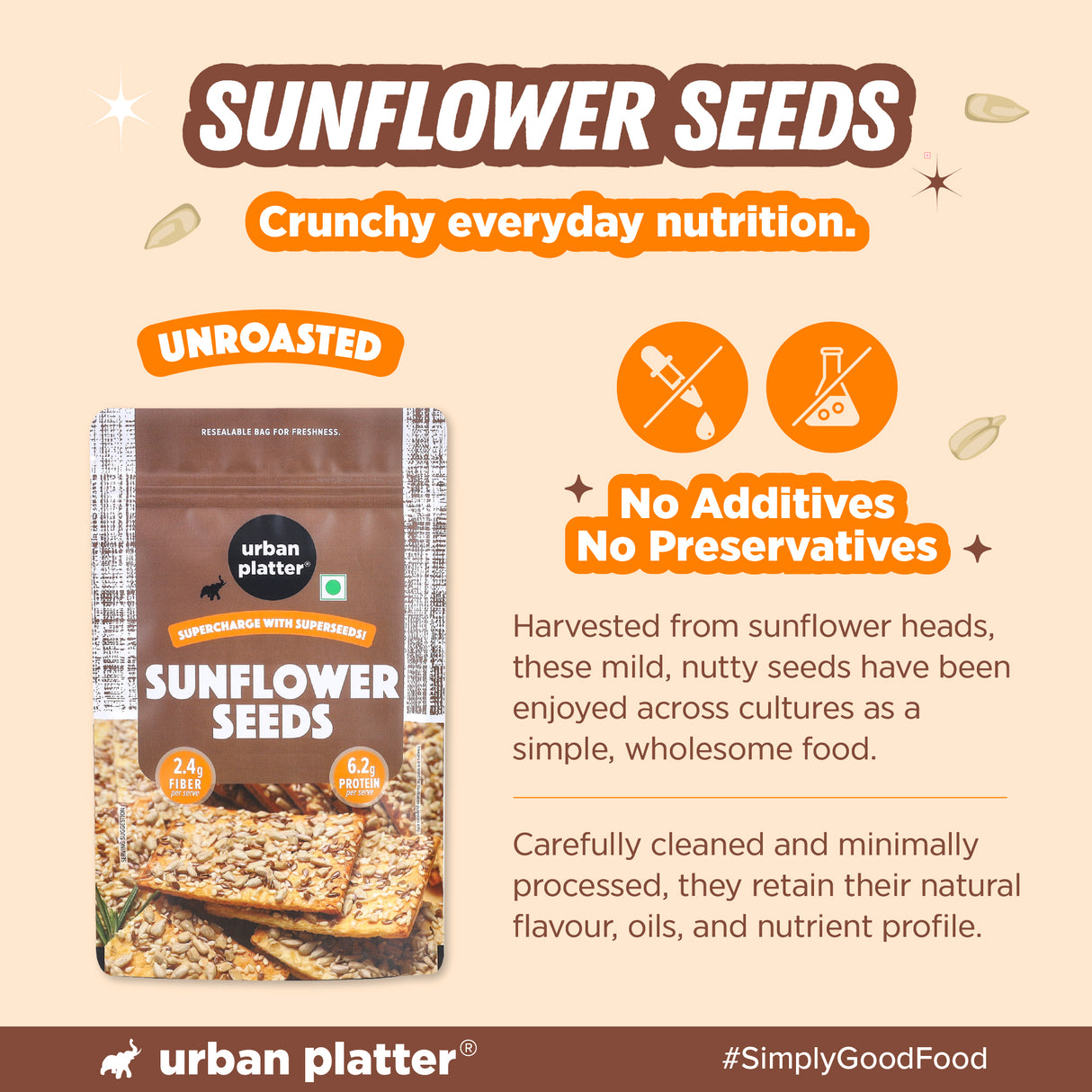 Urban Platter Sunflower Seeds, 250g (Protein & Fibre Rich, Vitamin E-Rich, Snacking, Salads & Baking)