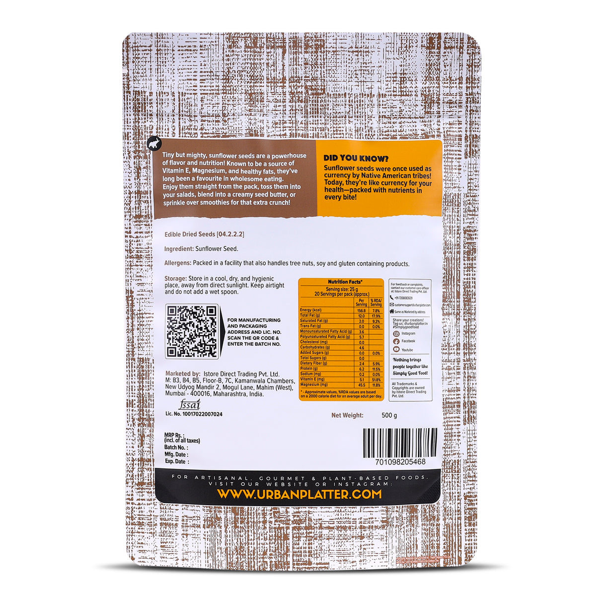 Urban Platter Raw Sunflower Seeds, 500g (Use in Salads, Trail Mixes, Baked Goods, Granola Bars, Desserts | Source of Protein & Fibre | Keto Diet Friendly | Immunity Booster | Pepitas Seed | Healthy Superfood Snack)