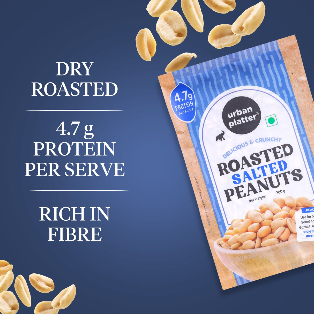 Urban Platter Roasted Salted Peanuts, 200g (Skin Removed | Vacuum Packed | Product of Bharuch | Oil-Free)