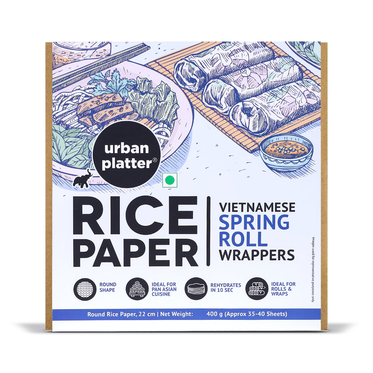Urban Platter Round Rice Paper Sheets, 400g (Vietnamese Spring Roll Wrappers | Gluten Free | 22 cm Each | 35-40 Sheets per pack)
