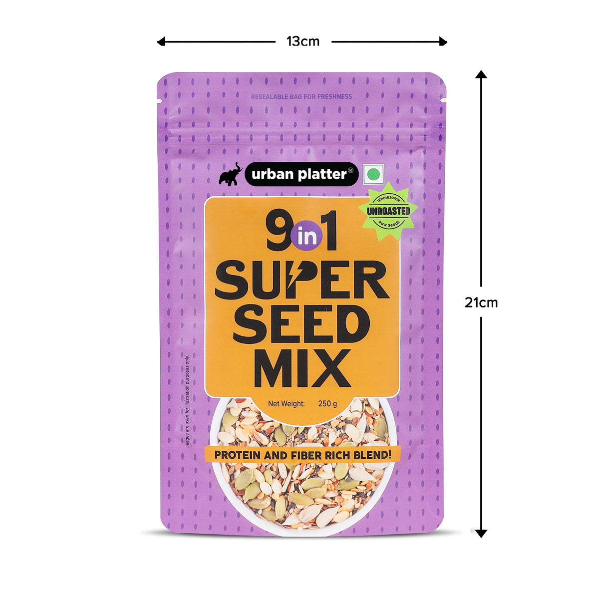 Urban Platter Unroasted 9-in-1 Super Seed Mix, 250g (High Protein & High Fiber Blend | Raw & Ready-to-Eat Superfood Snack)