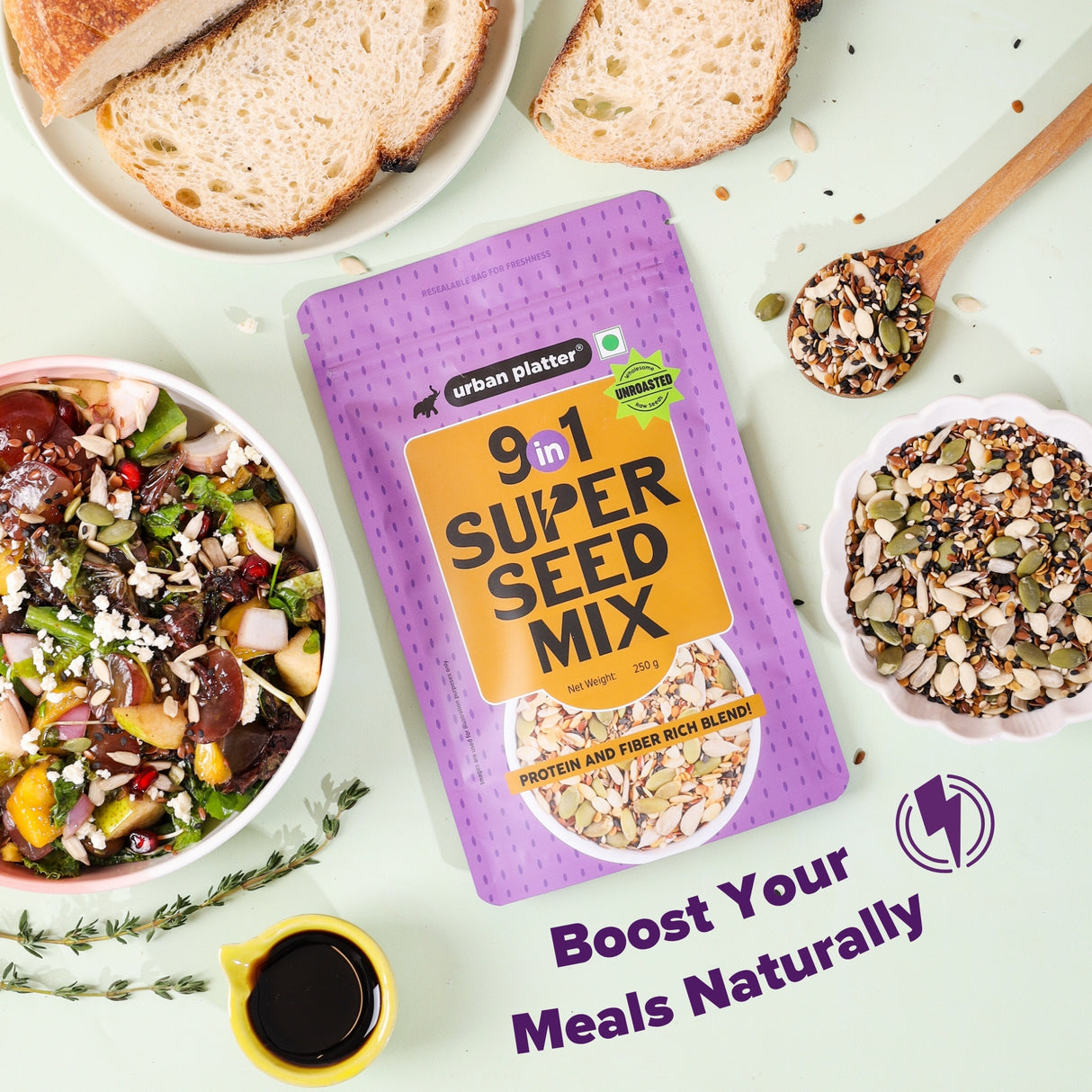 Urban Platter Unroasted 9-in-1 Super Seed Mix, 250g (High Protein & High Fiber Blend | Raw & Ready-to-Eat Superfood Snack)