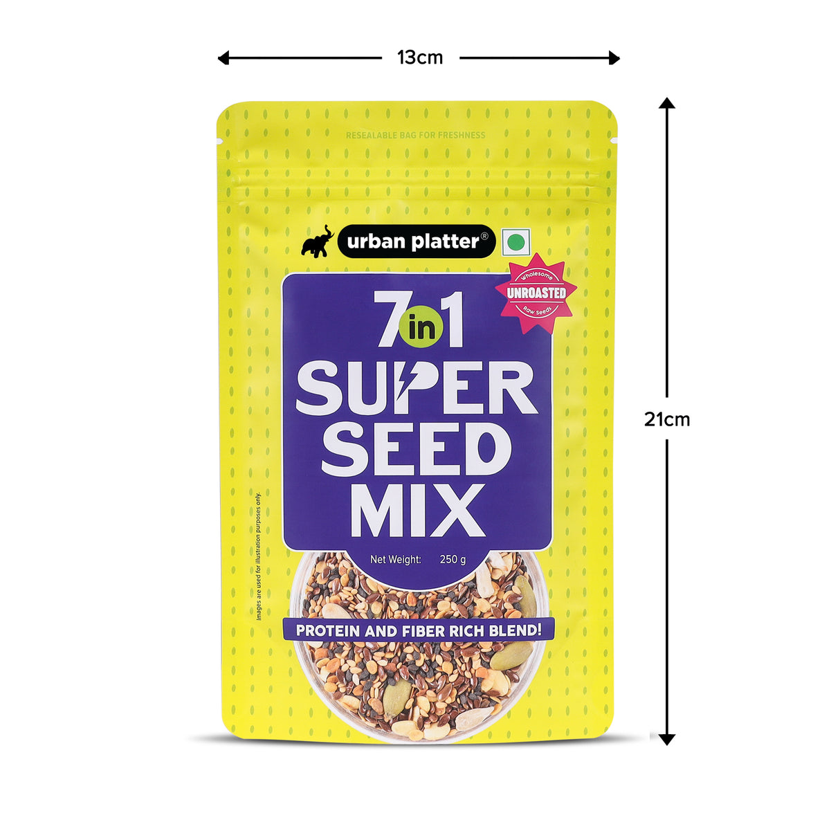 Urban Platter Unroasted 7-in-1 Super Seed Mix, 250g (High Protein & Fiber | Pumpkin, Sunflower, Watermelon, Split Coriander, White & Black Sesame & Flax Seed Blend | Raw & Ready-to-Eat Superfood Snack)