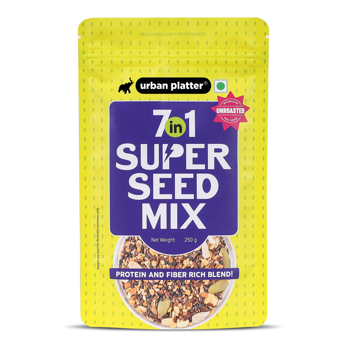 Urban Platter Unroasted 7-in-1 Super Seed Mix, 250g (High Protein & Fiber | Pumpkin, Sunflower, Watermelon, Split Coriander, White & Black Sesame & Flax Seed Blend | Raw & Ready-to-Eat Superfood Snack)