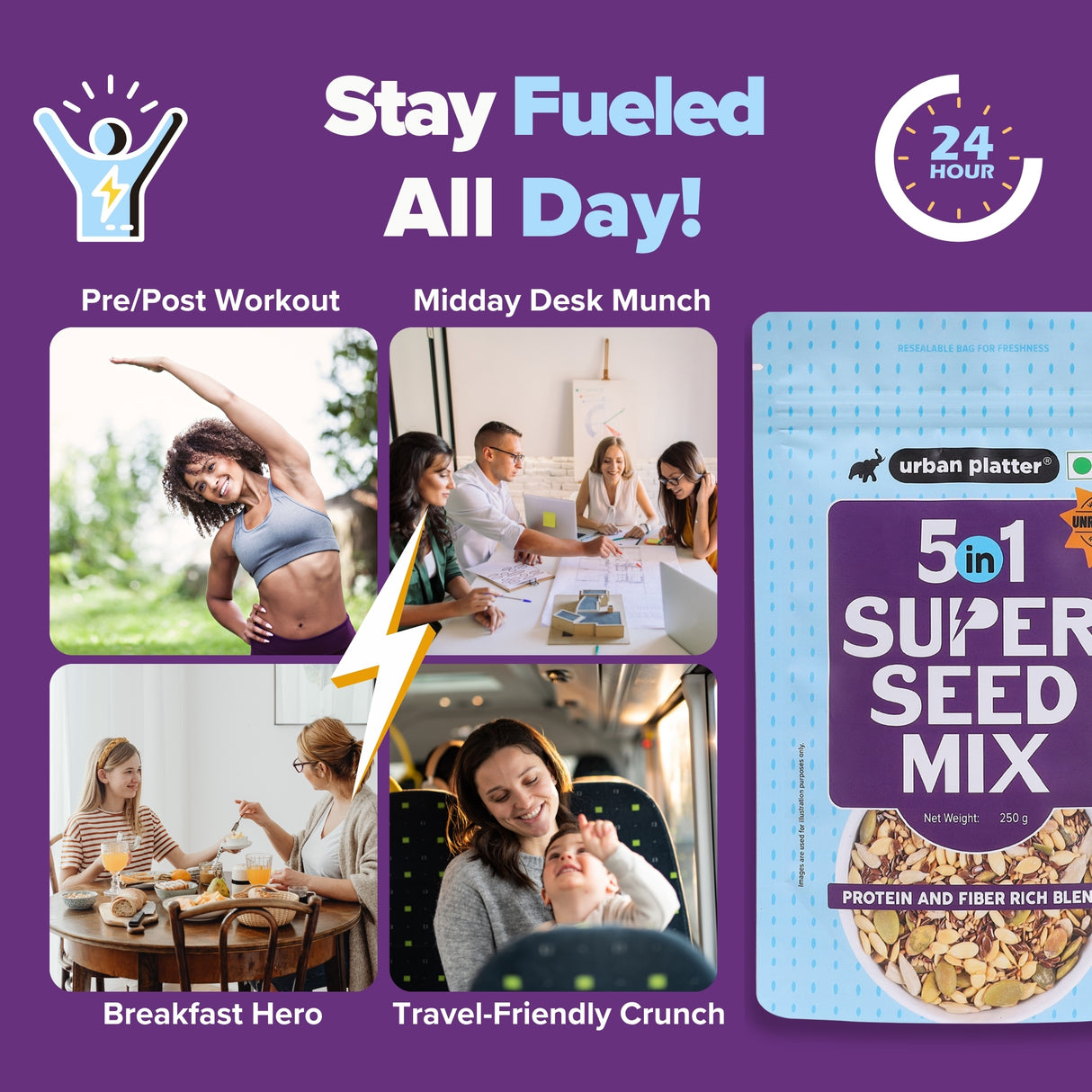 Urban Platter Unroasted 5-in-1 Super Seed Mix, 250g (High Protein & Fiber | Pumpkin, Sunflower, Watermelon, Sesame & Flax Seed Blend | Raw & Ready-to-Eat Superfood Snack)