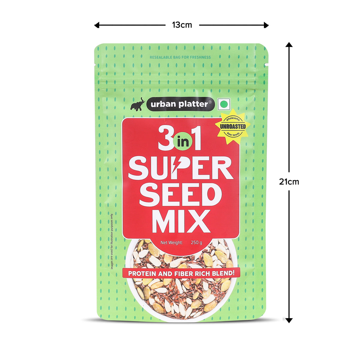 Urban Platter Unroasted 3-in-1 Super Seed Mix, 250g (High Protein & Fiber | Pumpkin, Sunflower & Flax Seed Blend | Raw & Ready-to-Eat Superfood Snack)