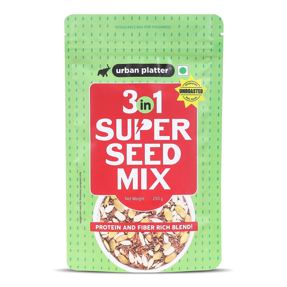 Urban Platter Unroasted 3-in-1 Super Seed Mix, 250g (High Protein & Fiber | Pumpkin, Sunflower & Flax Seed Blend | Raw & Ready-to-Eat Superfood Snack)