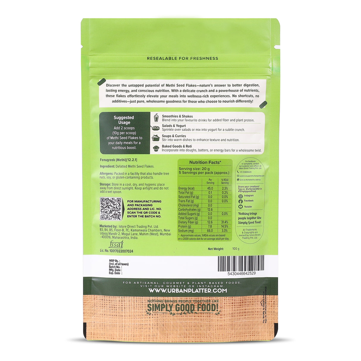 Urban Platter Methi Seed Flakes, 100g (Fenugreek Seed Flakes for improved digestion, reduced bloating, and everyday gut wellness)