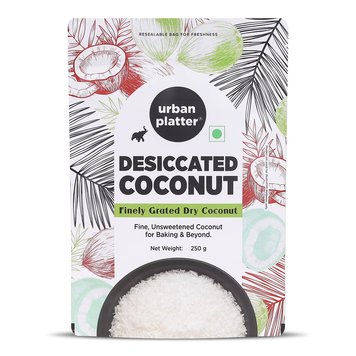 Urban Platter Desiccated Coconut, 250g (Unsweetened & Finely Shredded)