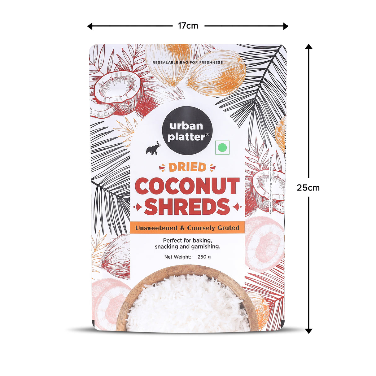 Urban Platter Dried Coconut Shreds, 250g (Long Flakes | Unsweetened | For Toppings, Baking & Snacking)
