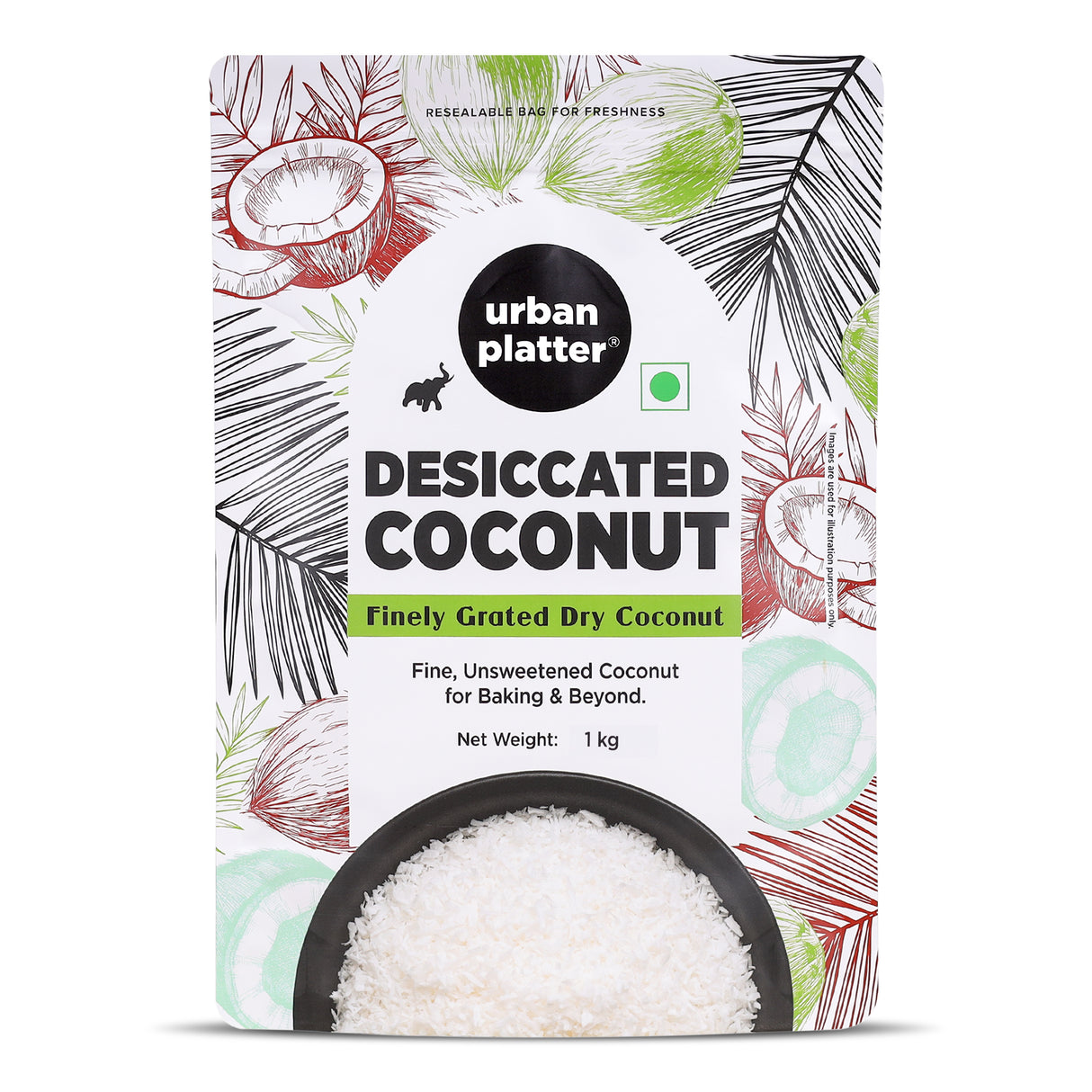 Urban Platter Desiccated Coconut, 1Kg (Unsweetened and Finely Grated, Ideal for Baking & Confectionery)