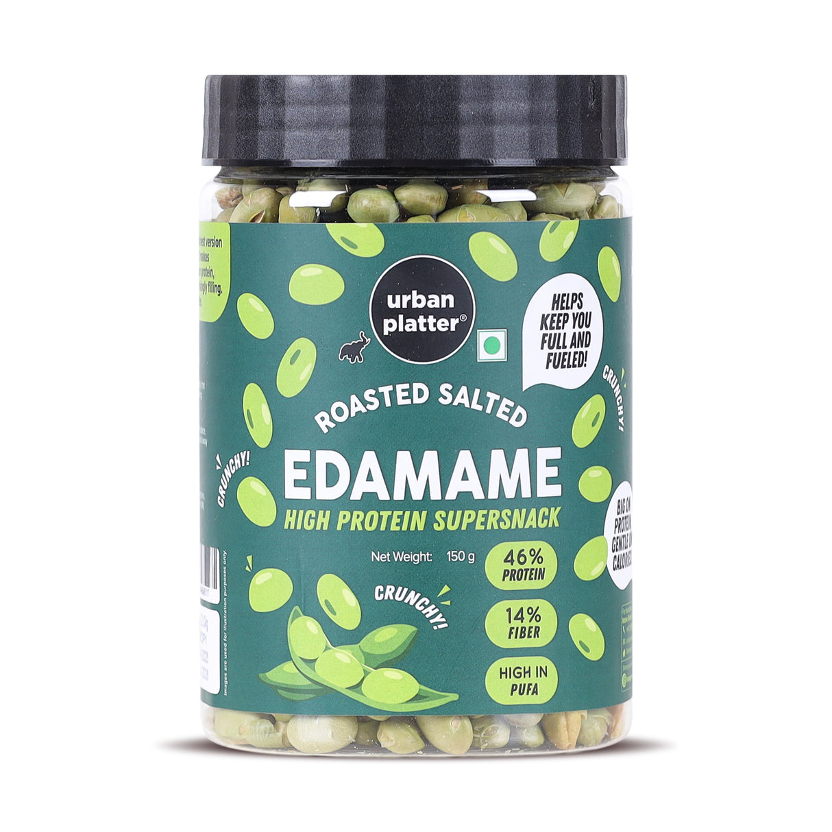 Urban Platter Roasted Salted Edamame, 150g (46% Protein, 17% Fiber, Lightly Salted Young Green Soybeans, Highest Plant Protein Supersnack)