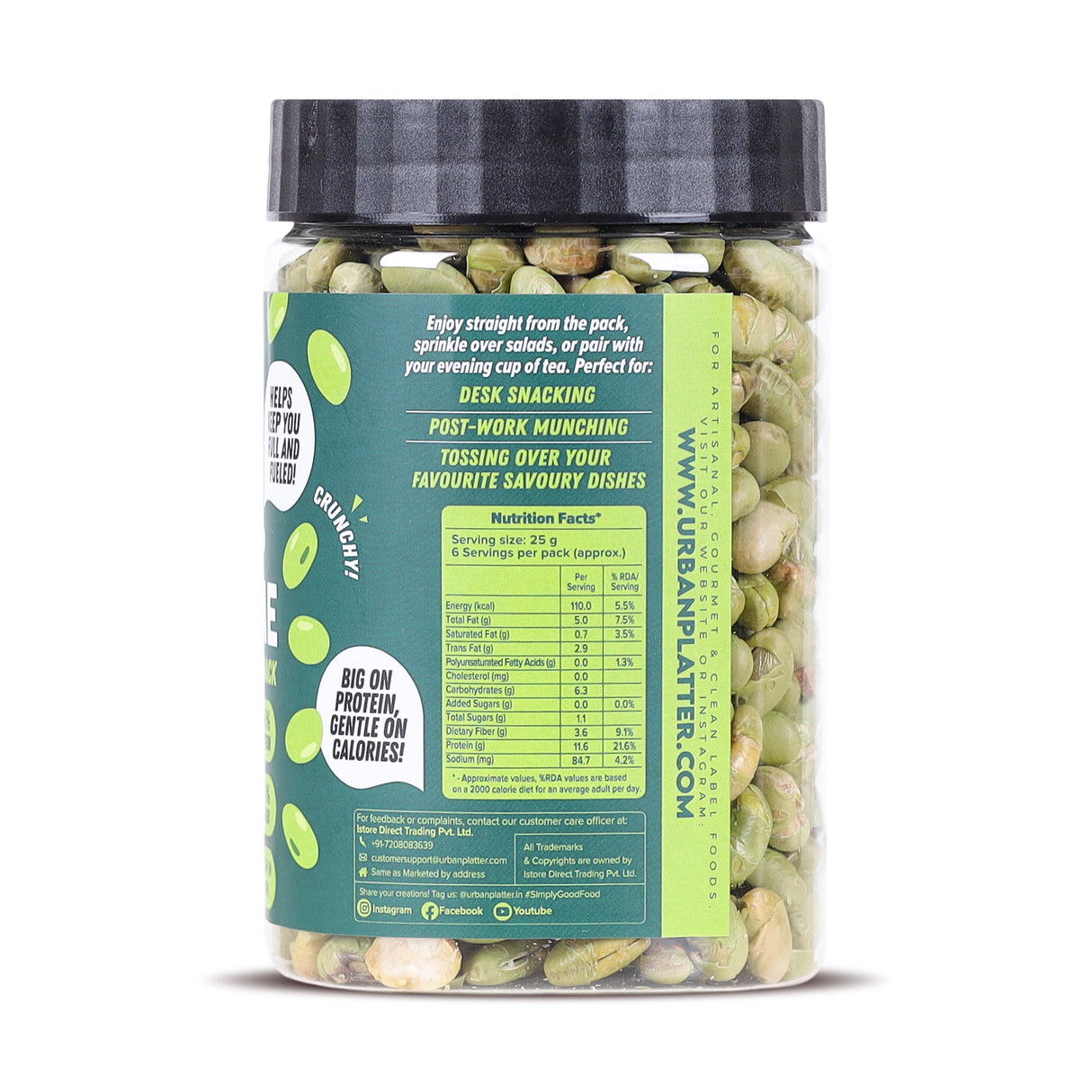 Urban Platter Roasted Salted Edamame, 150g (46% Protein, 17% Fiber, Lightly Salted Young Green Soybeans, Highest Plant Protein Supersnack)