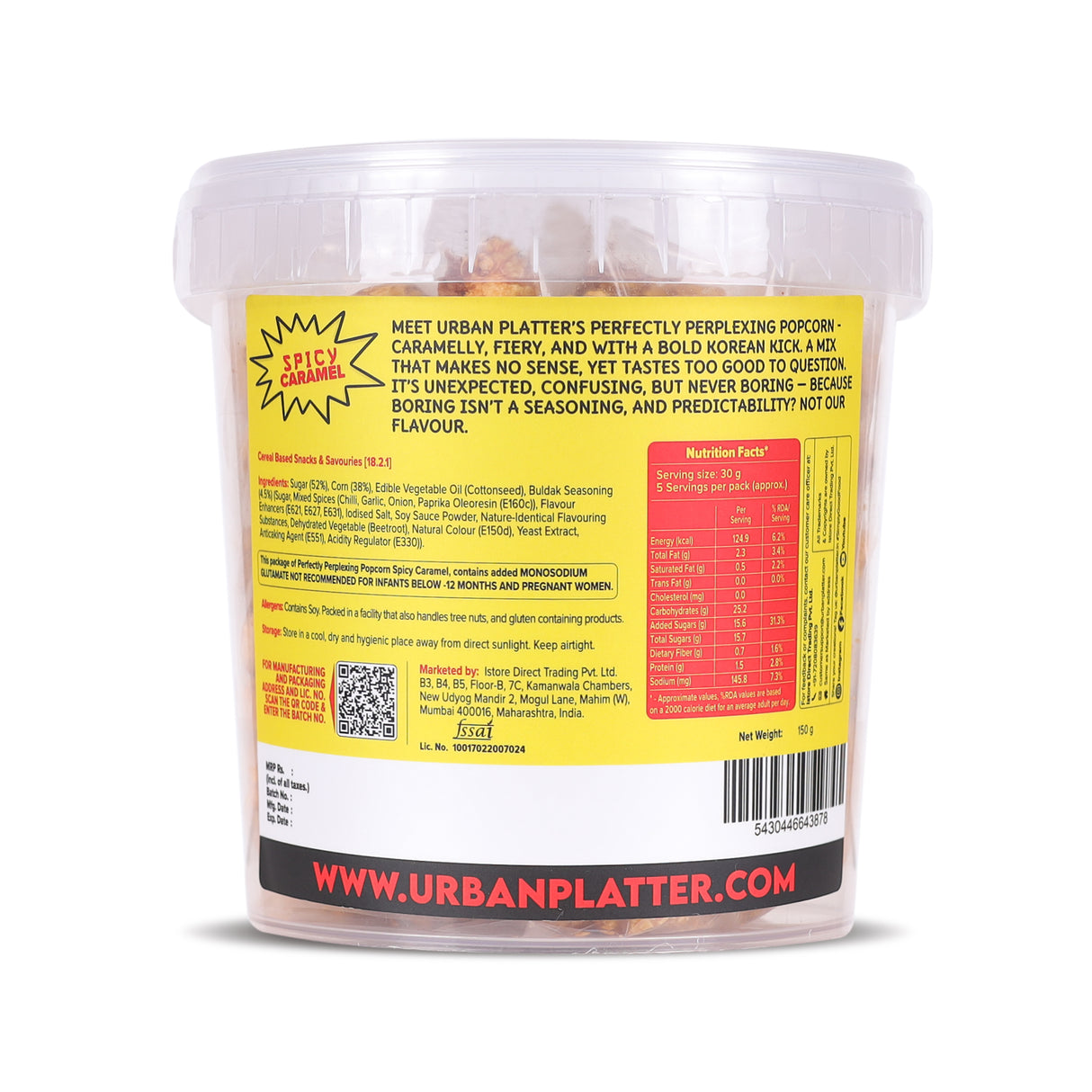 Urban Platter Perfectly Perplexing Popcorn - Spicy Caramel, 150g (Tub of Caramel Popcorn with Bold Korean Style Spice, Ready to eat snack)