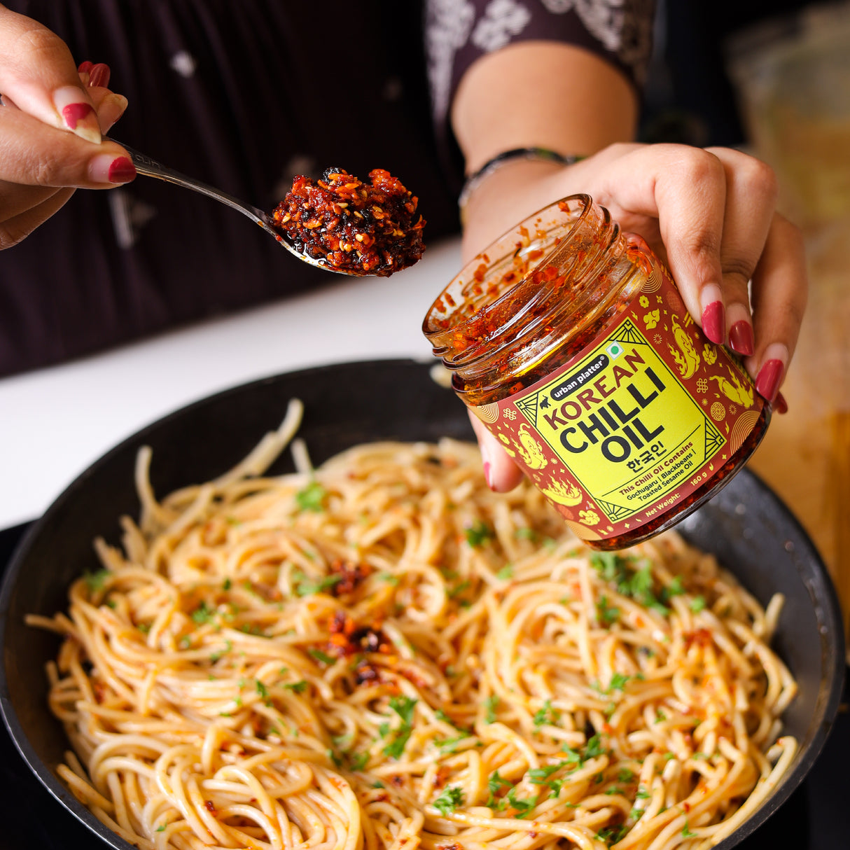Urban Platter Korean Chilli Oil, 160g (Made with Korean Chilli Flakes | Bold, Balanced Heat | Perfect for Ramyeon, Dumplings, Rice & Korean Cooking) - product image 4