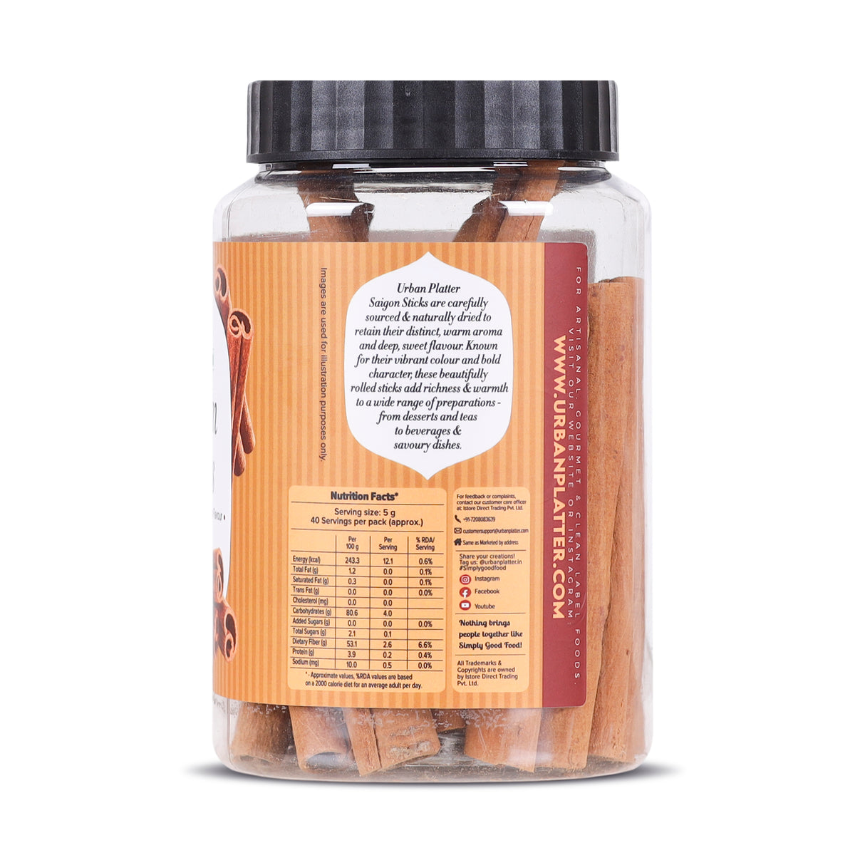 Urban Platter Saigon Sticks, 200g Jar (Cassia quills, Cinnamon like flavour)
