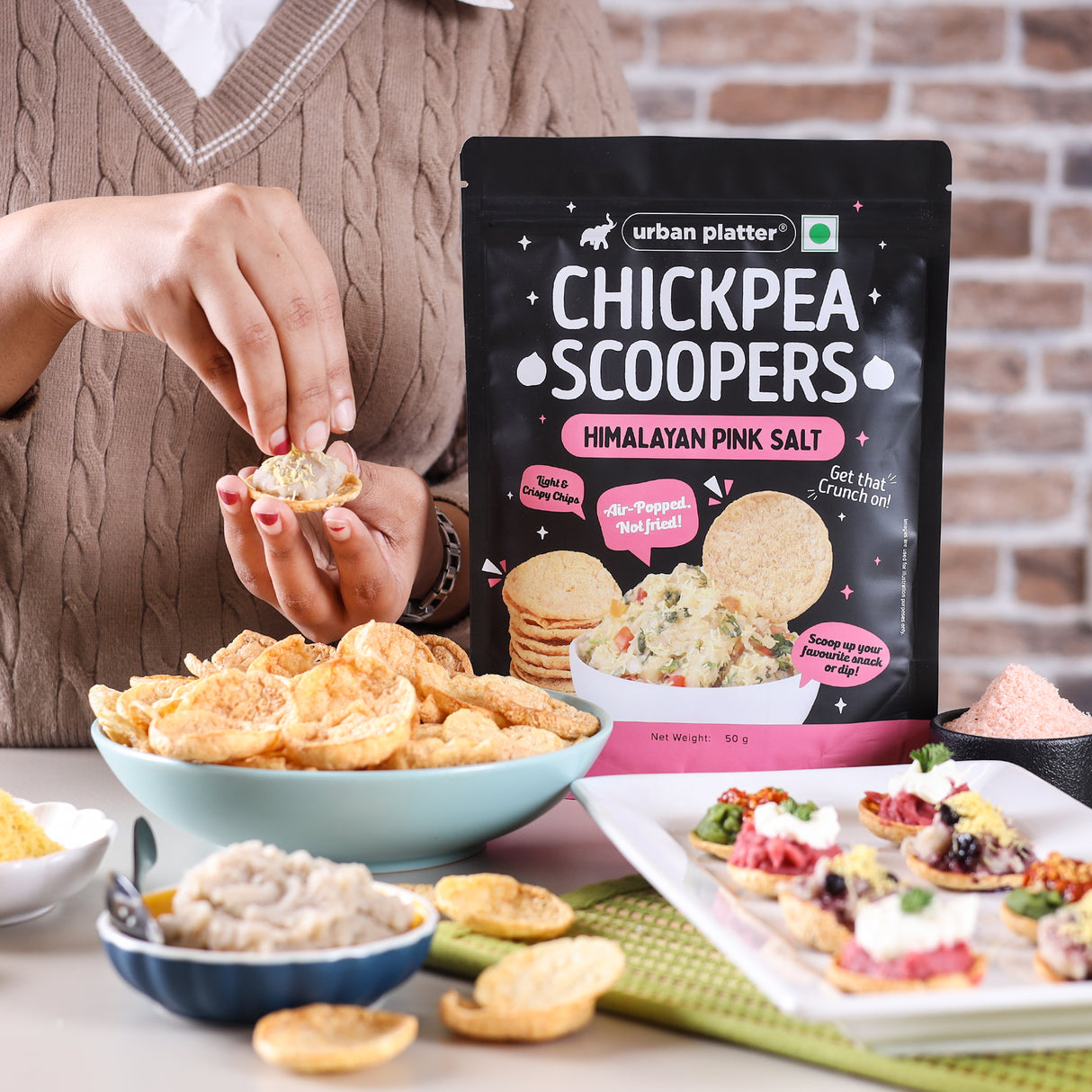 Urban Platter Chickpea Scoopers - Himalayan Pink Salt, 50g (Popped Chips | Lightly Salted | Air Popped, Not Fried) - product image 5